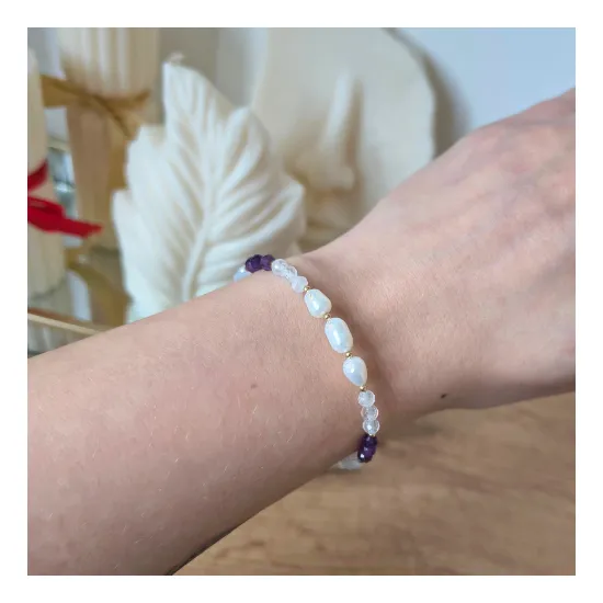Bransoletka Perła Opal Kwarc Różowy Ametyst talizman amulet kobiecość oczyszczenie spokój